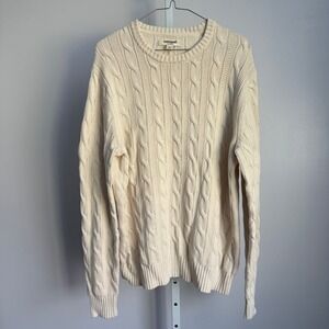 Goodthreads‎ Mens Fisherman Ivory Cable Knit Crew Neck Cotton Sweater Size L